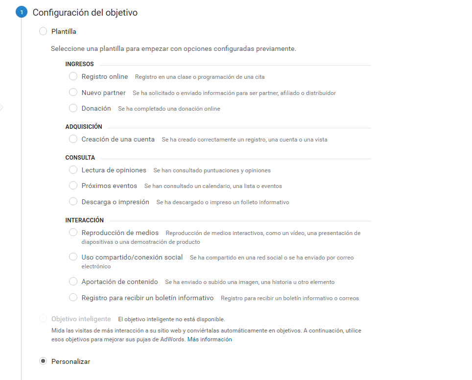google analytics objetivos personalizados