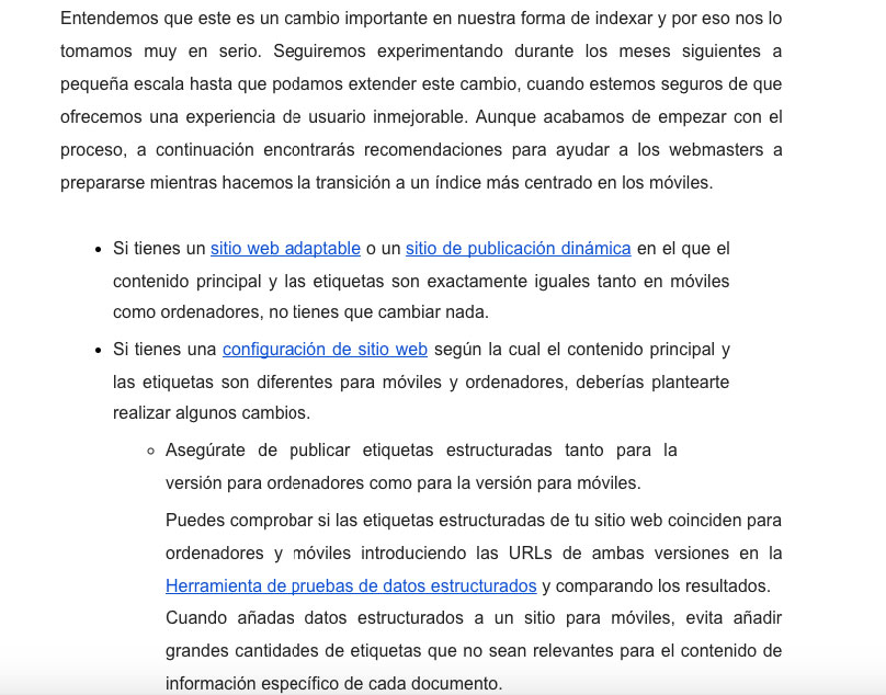 indexación google movil primero