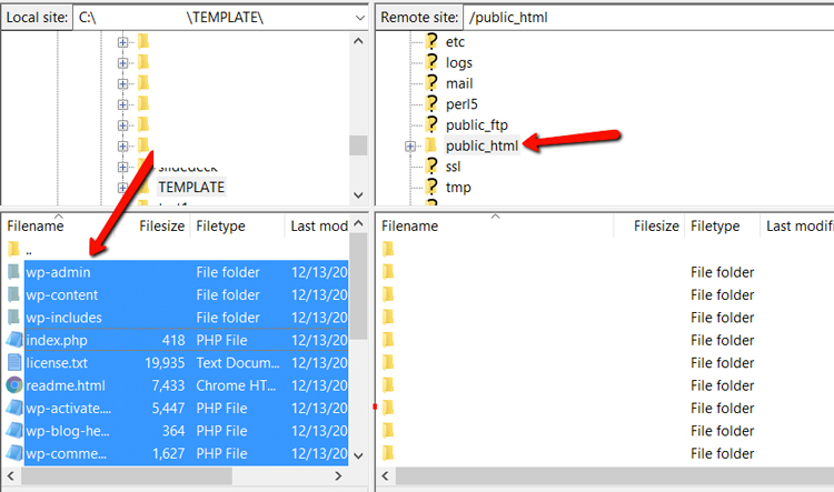 descomprimir archivo cargar public html