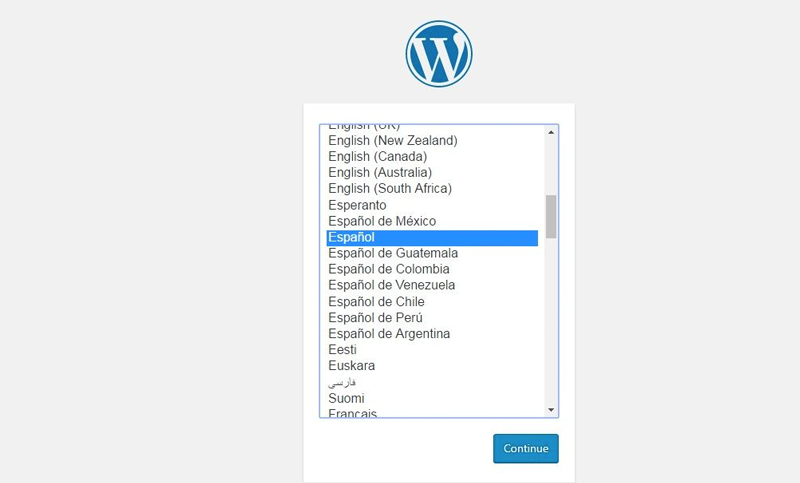 instalacion wordpress elegir idioma