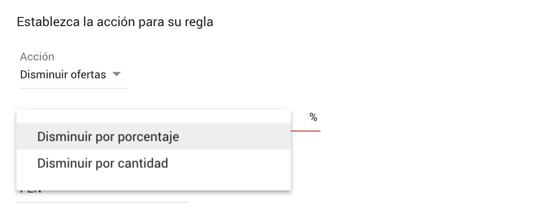 regla disminuir porcentaje google ads