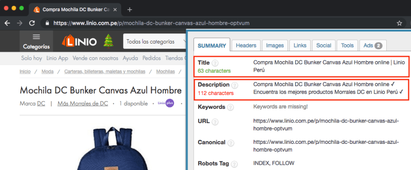 Extensión etiquetas seo navegador