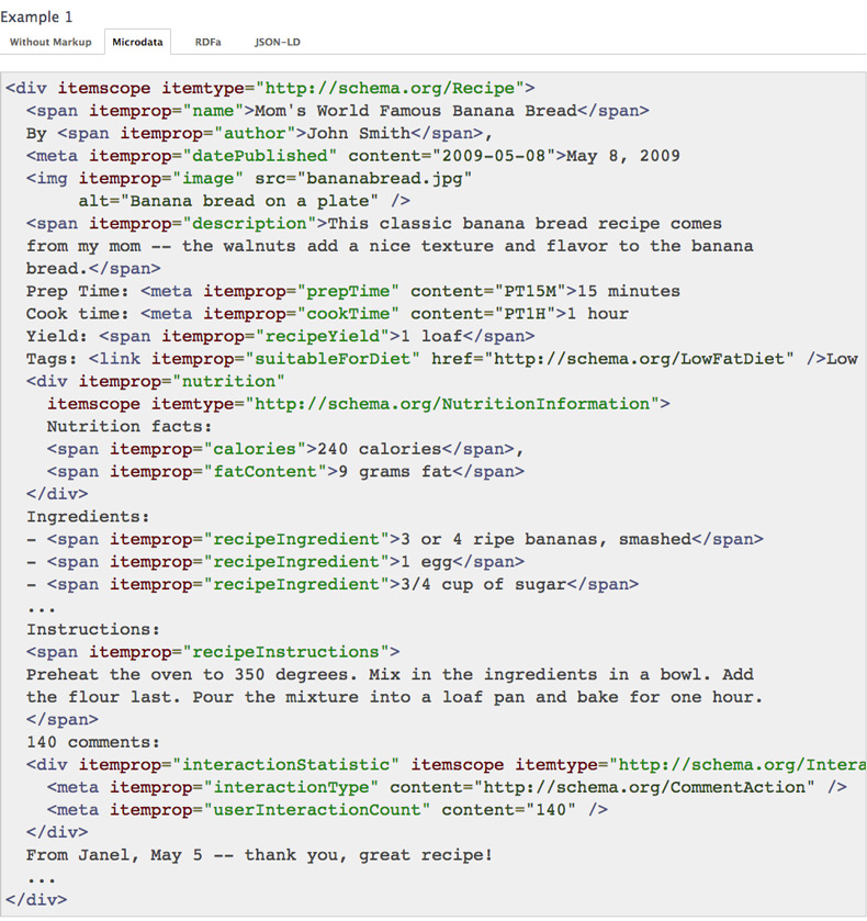 estructura de datos rich snippets recetas