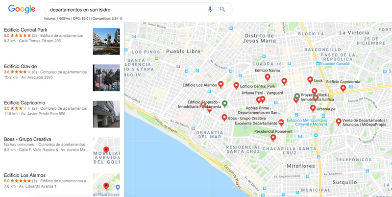 geolocalizacion de ubicación de inmuebles y ventas de departamentos