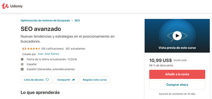 udemy curso seo avanzado